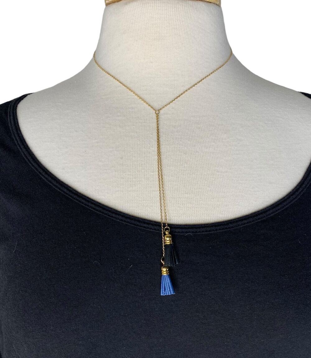 SHIRALEAH New Fringe Delicate Blue Black Gold-Tone Aerin Necklace NWT